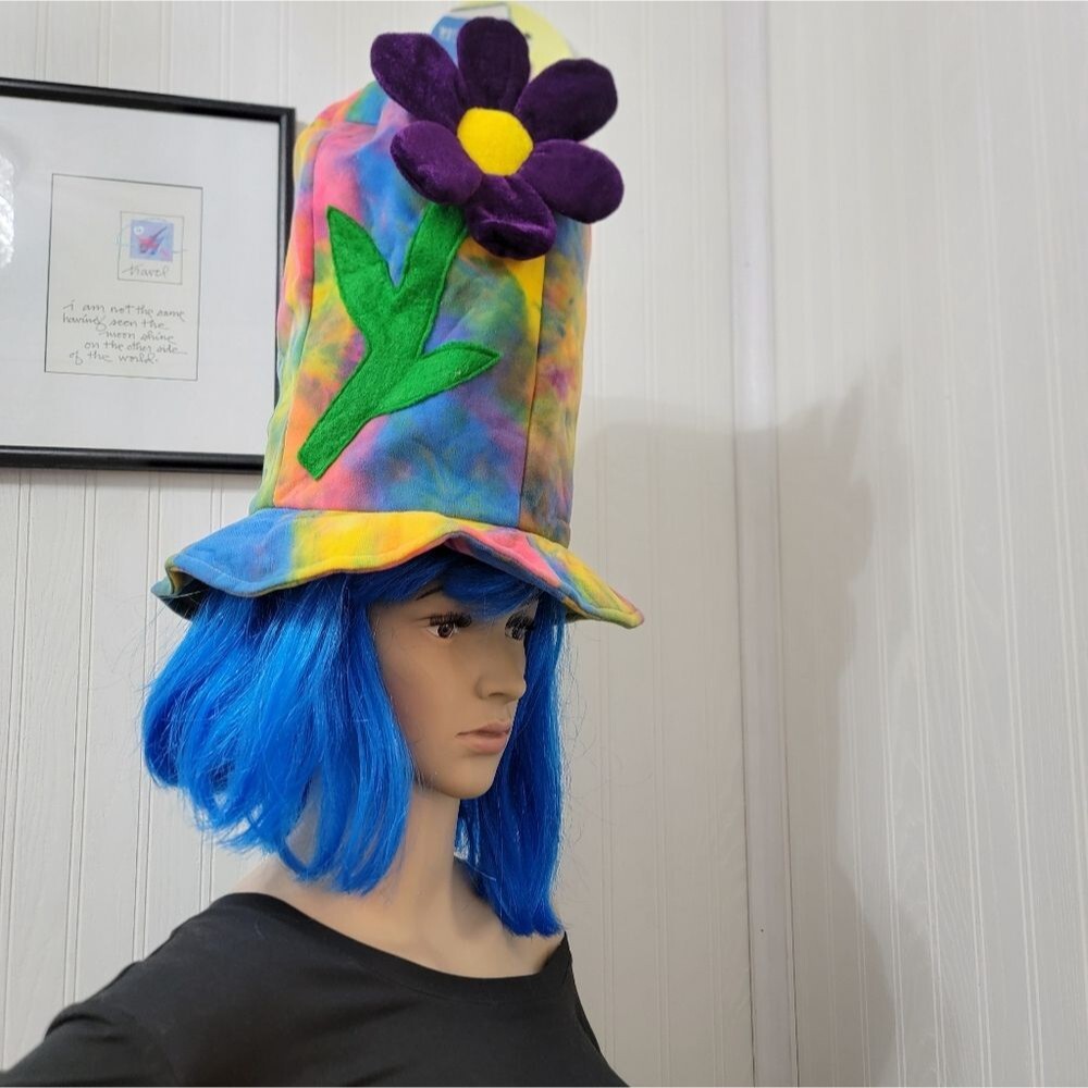NEW Colorful Tie-Dye Hat with Flowers - Picture 2 of 2